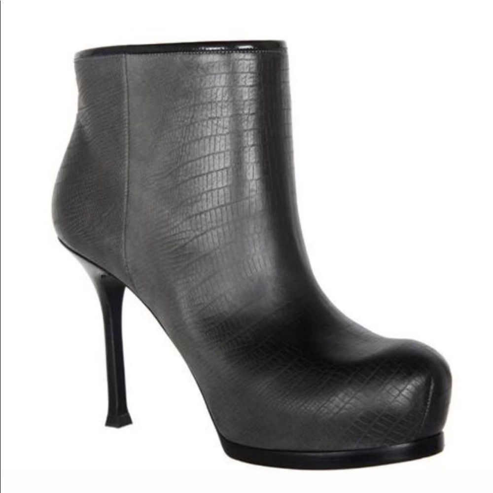 YSL Tribtoo Ankle Boots, Size 40. Gray/black